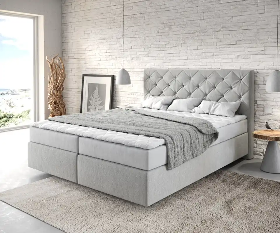 Zertifiziert Boxspringbett Dream-Great 160x200 cm Mikrofaser Silbergrau mit Matratze und Topper