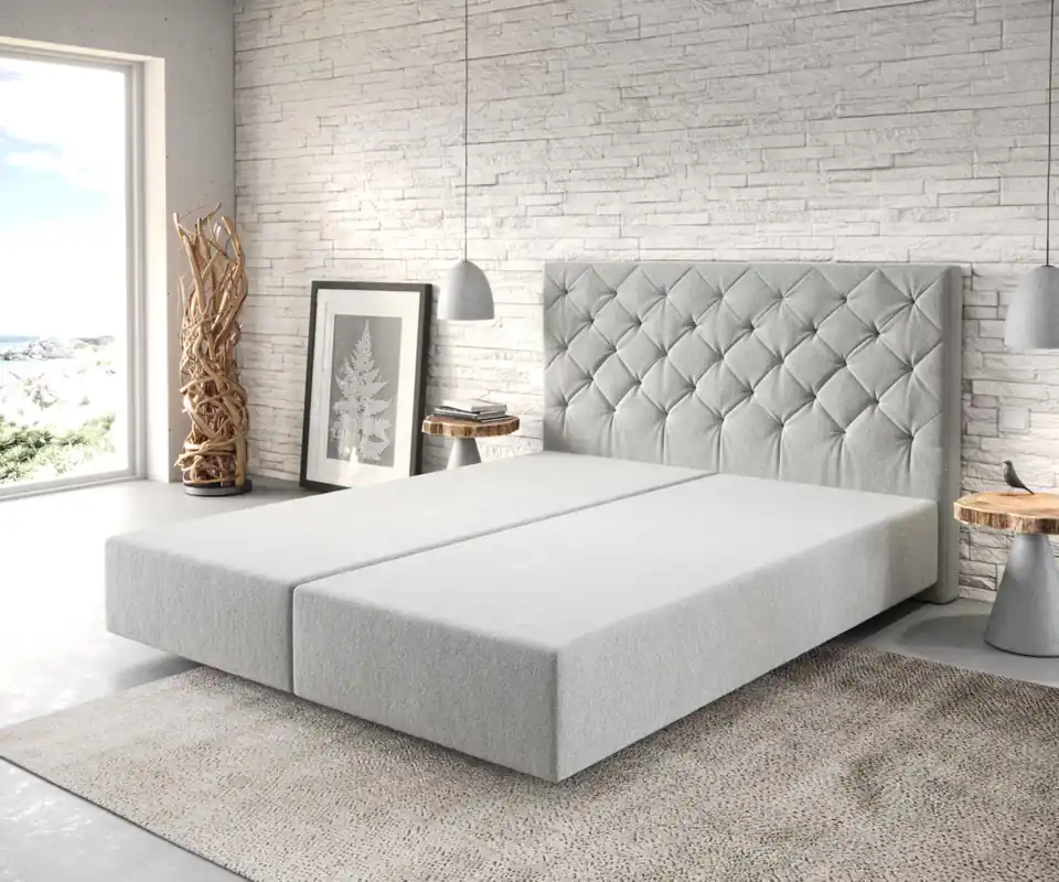 Geprüft Boxspringgestell Dream-Great 160x200 cm Mikrofaser Silbergrau