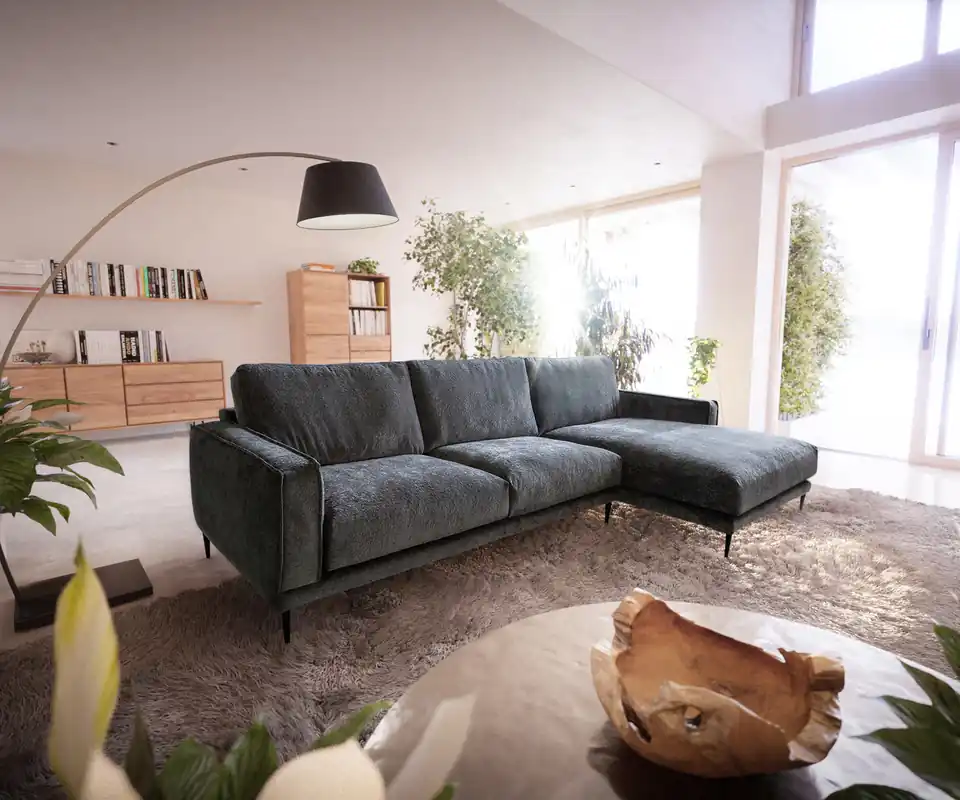 Ecksofa Sottil 290 x 165cm Chenille Grau Recamiere rechts Sichere Zahlung