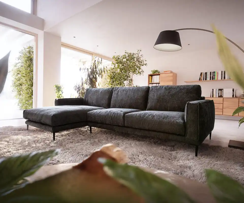 Neu Ecksofa Sottil 290 x 165cm Chenille Anthrazit Recamiere links