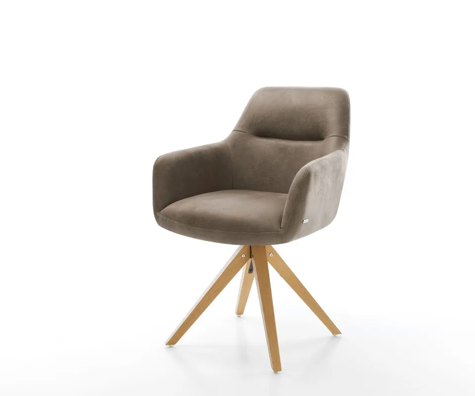 Esszimmerstuhl Pejo-Flex Mikrofaser Taupe Vintage Holzgestell kantig Natur Taschenfederkern Nur Für Kurze Zeit