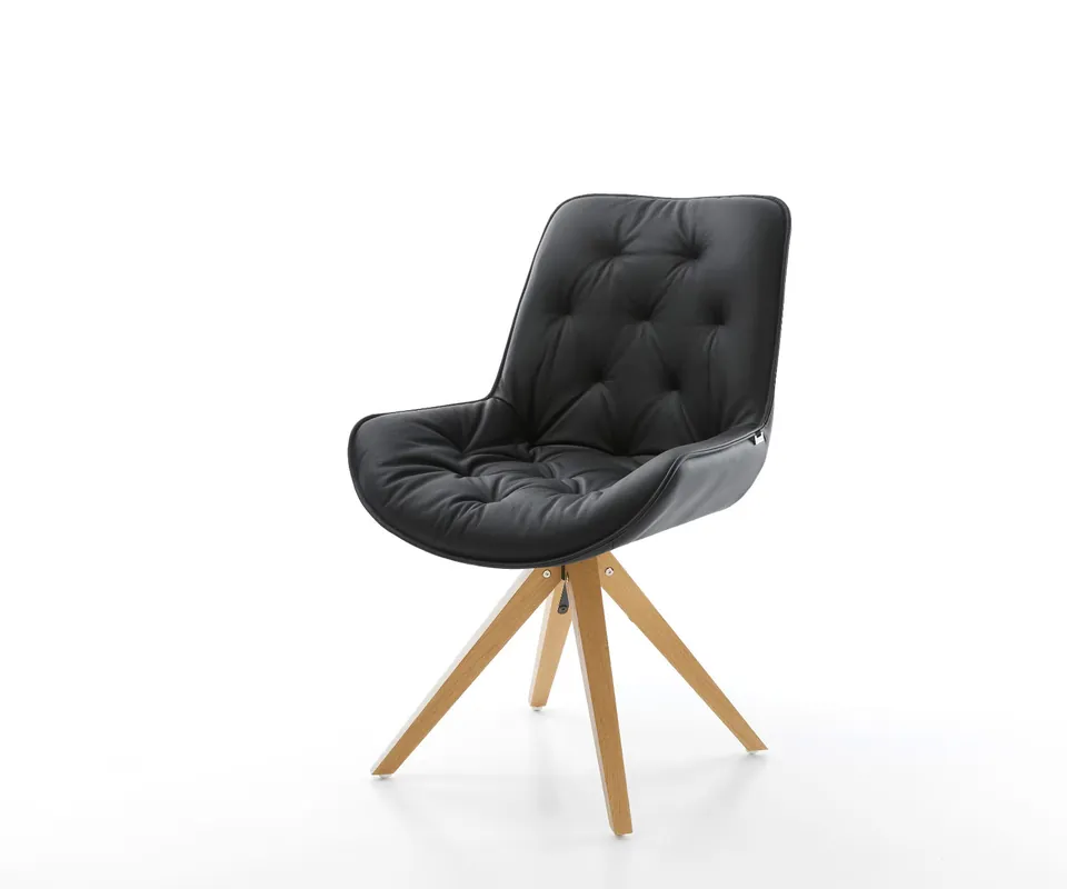 Esszimmerstuhl Taimi-Flex Echt-Leder Schwarz Holzgestell kantig Natur Markenprodukt