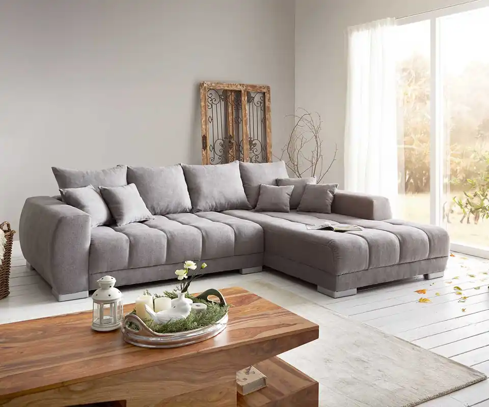 Preisreduziert Ecksofa Josea 300x220 cm Mikrofaser Steingrau Recamiere rechts