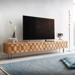 Begrenztes Angebot Lowboard Fevo 220 cm Akazie Natur 4 Türen L-Fuß