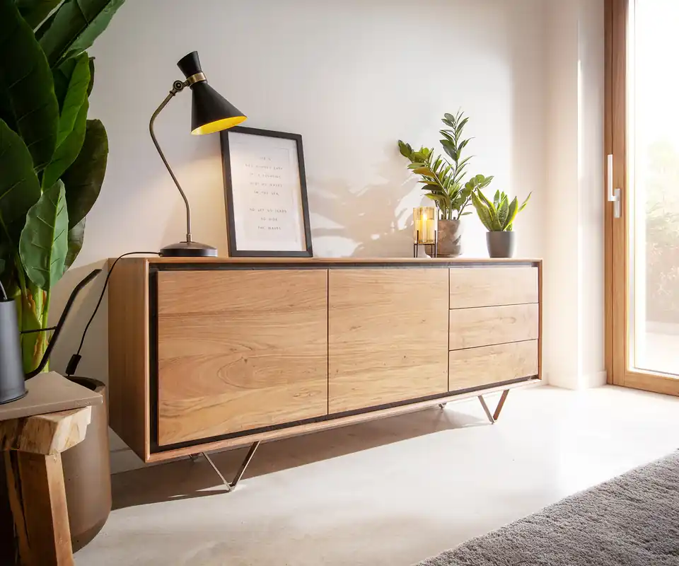 Top-Seller Sideboard Stonegrace 175 cm Akazie Natur 2 Türen 3 Schubladen Steinfurnier V-Fuß