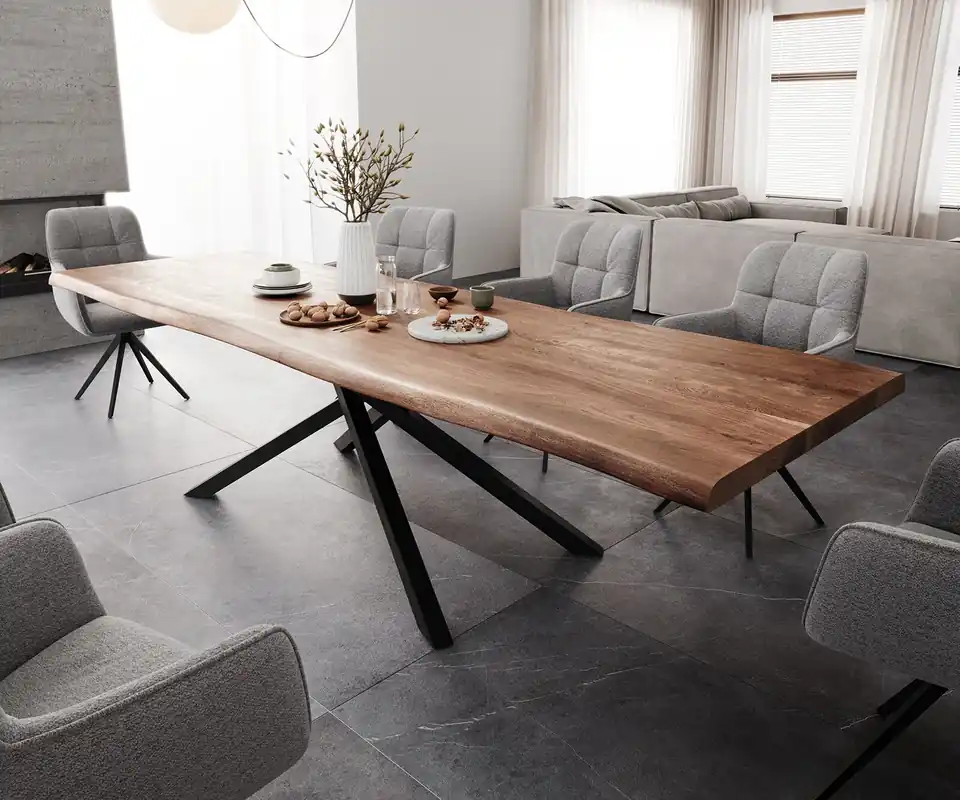 Esstisch Edge 300x100 XL Akazie Braun Kreuzgestell Rechteck Schwarz Live- Schnäppchen