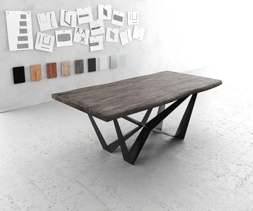 Geprüft Esstisch Edge 200x100 XL Akazie Platin Spider Flachstahl Schwarz Live-