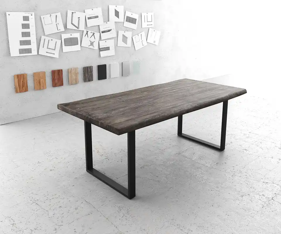 Esstisch Edge 200x100 XL Akazie Platin Metall Schmal schwarz Live- Bestseller