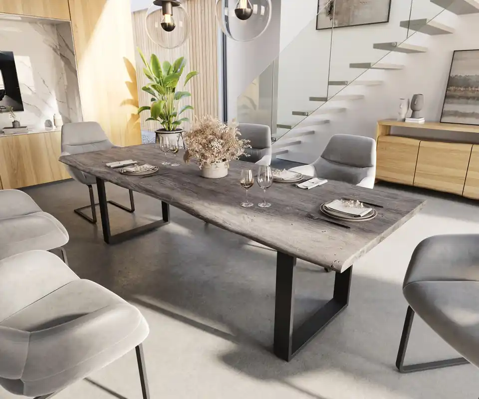 Esstisch Edge 260x100 Akazie Platin Metall Schmal schwarz Live- Zertifiziert