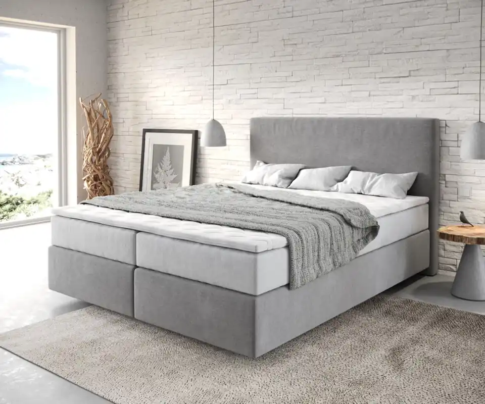 Nur Für Kurze Zeit Boxspringbett Dream-Well 160x200 cm Mikrofaser Grau mit TFK Matratze und Visco Topper