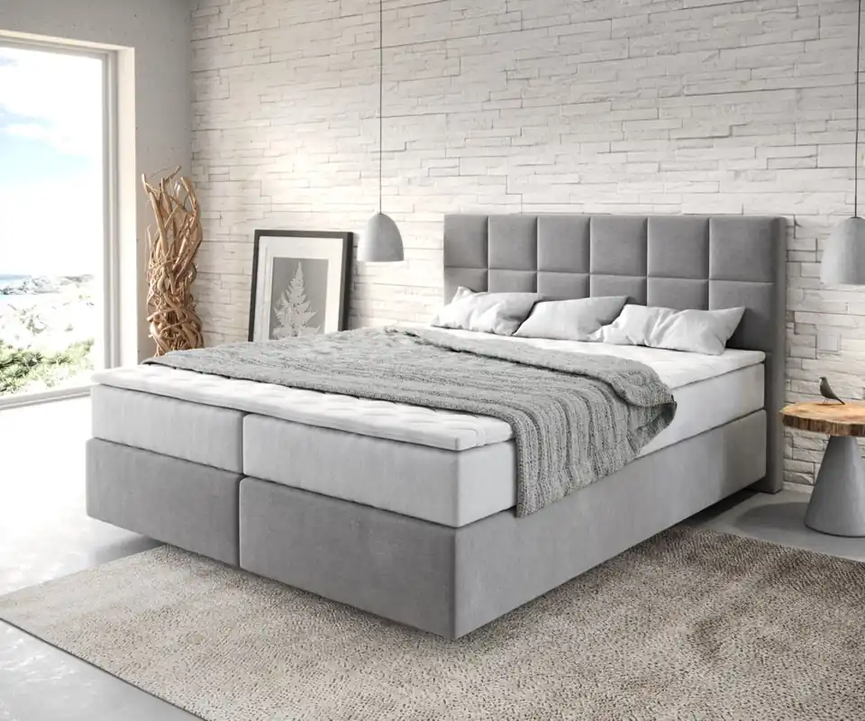 Boxspringbett Dream-Fine 160x200 cm Mikrofaser Grau mit TFK Matratze und Visco Topper Markenware
