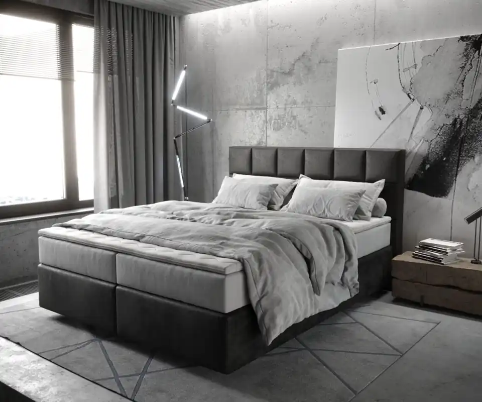 Boxspringbett Dream-Fine 160x200 cm Mikrofaser Anthrazit Vintage mit TFK Matratze und Visco Topper Meistverkauft