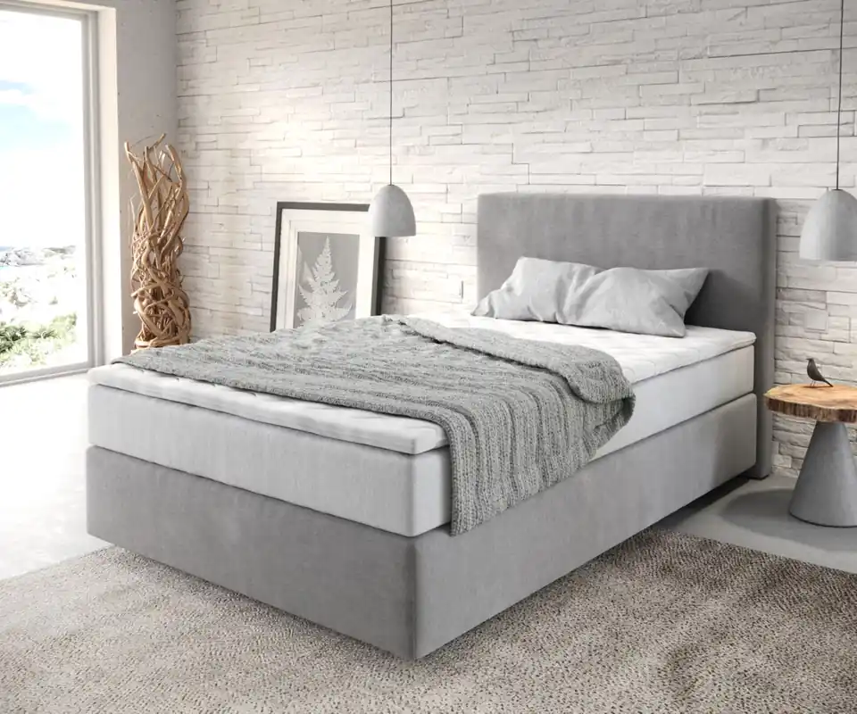 Boxspringbett Dream-Well 120x200 cm Mikrofaser Grau mit TFK Matratze und Visco Topper Günstig