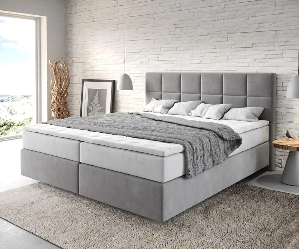 Boxspringbett Dream-Fine 180x200 cm Mikrofaser Grau mit TFK Matratze und Visco Topper Super-Preis