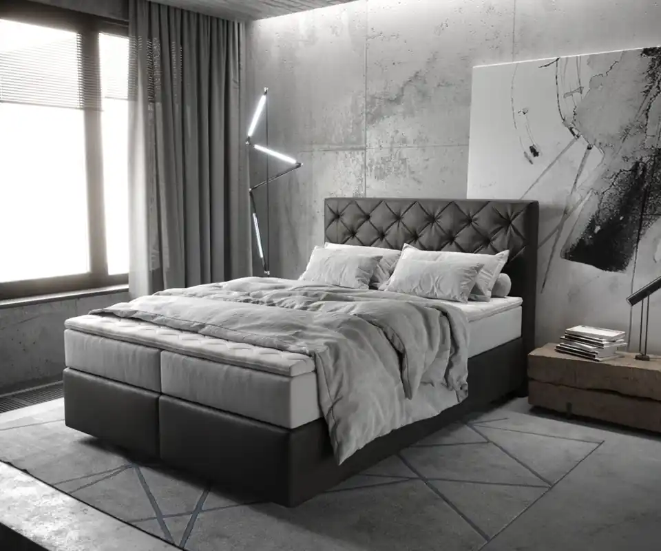 Super-Preis Boxspringbett Dream-Great 140x200 cm Mikrofaser Anthrazit Vintage mit TFK Matratze und Visco Topper