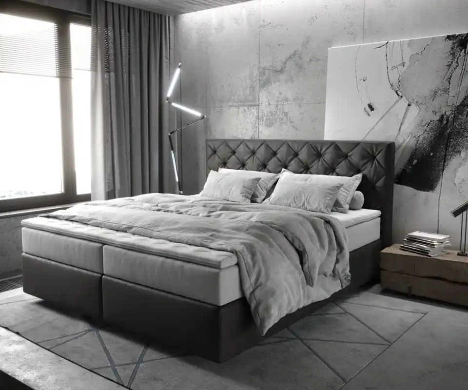Boxspringbett Dream-Great 180x200 cm Mikrofaser Anthrazit Vintage mit TFK Matratze und Visco Topper Must-Have