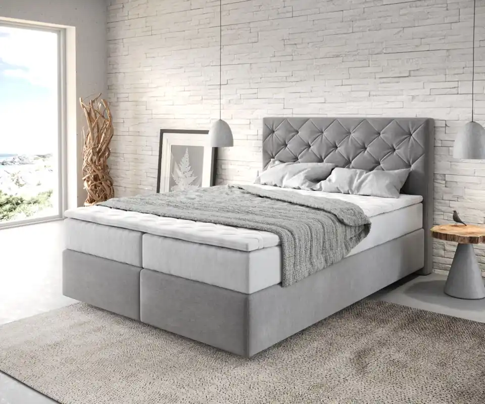 Sonderaktion Boxspringbett Dream-Great 140x200 cm Mikrofaser Grau mit TFK Matratze und Visco Topper