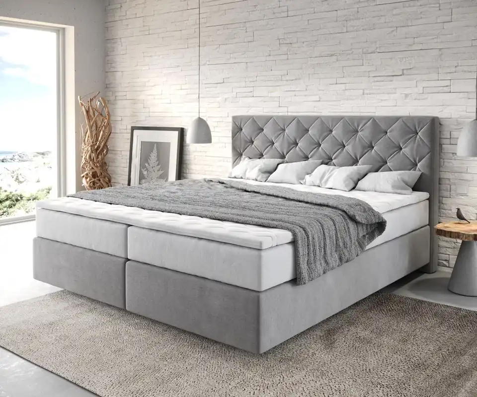 Markenprodukt Boxspringbett Dream-Great 180x200 cm Mikrofaser Grau mit TFK Matratze und Visco Topper