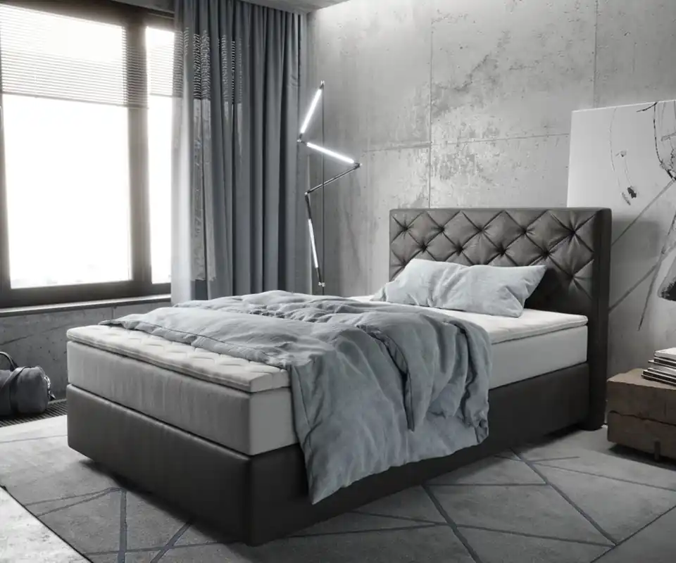 Boxspringbett Dream-Great 120x200 cm Mikrofaser Anthrazit Vintage mit TFK Matratze und Visco Topper Begrenztes Angebot