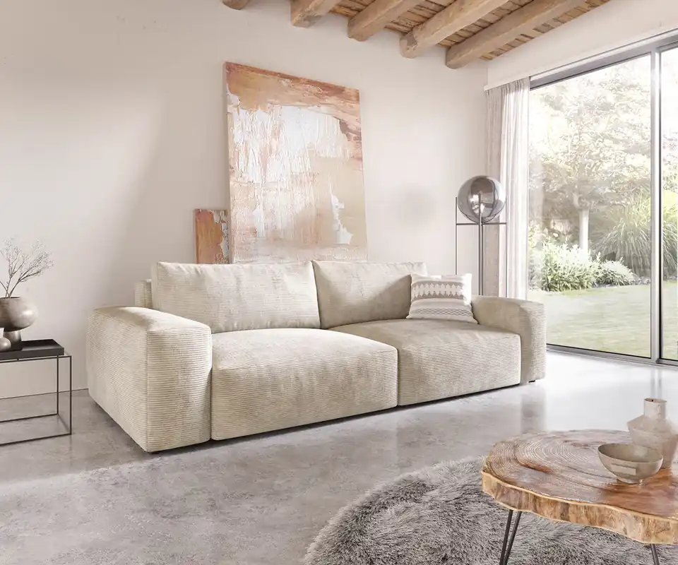 Big-Sofa Lanzo XL 270x130 cm Cord Beige Zertifiziert
