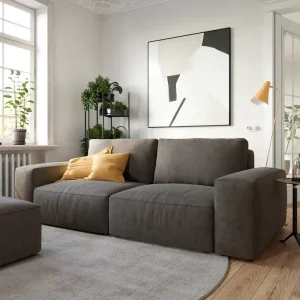 Big-Sofa Lanzo 230x95 cm Mikrofaser Khakibraun mit Hocker Preis Gesenkt