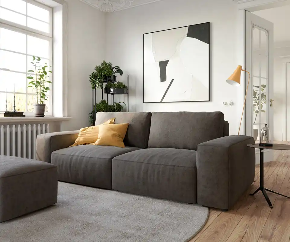 Big-Sofa Lanzo 230x95 cm Mikrofaser Khakibraun mit Hocker Preis Gesenkt