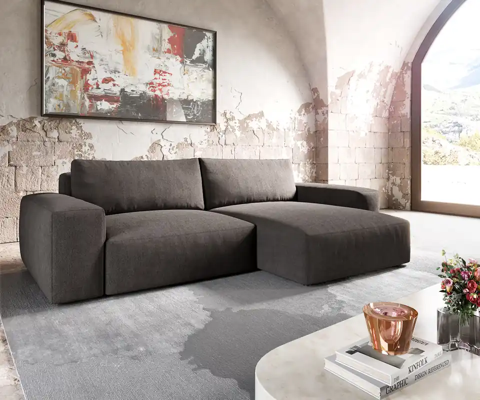Ecksofa Lanzo XL 270x180 cm Mikrofaser Khakibraun Recamiere variabel Mega-Angebot