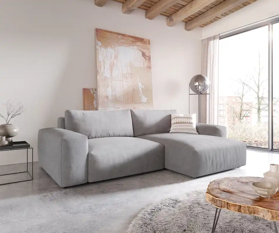 Ecksofa Lanzo XL 270x180 cm Mikrofaser Grau Recamiere variabel Beliebt
