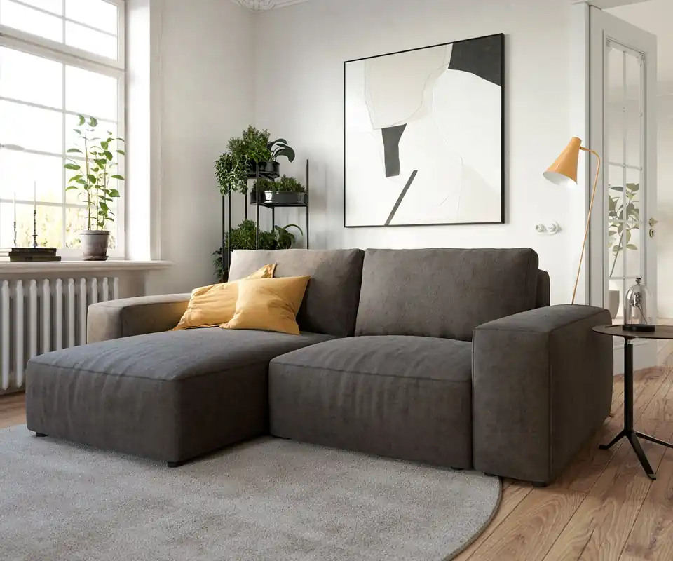 Neue Ware Ecksofa Lanzo 230x155 cm Mikrofaser Khakibraun Recamiere variabel