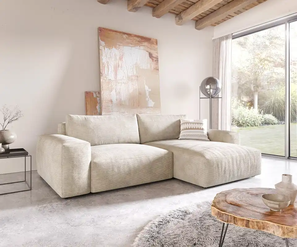 Ecksofa Lanzo XL 270x180 cm Cord Beige Recamiere variabel Markenware