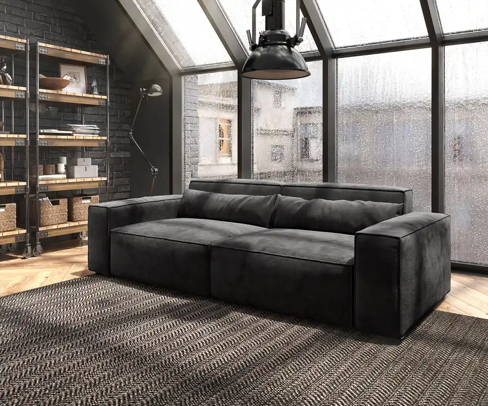 Neuheit Big-Sofa Sirpio 230x95 cm Mikrofaser Schwarz