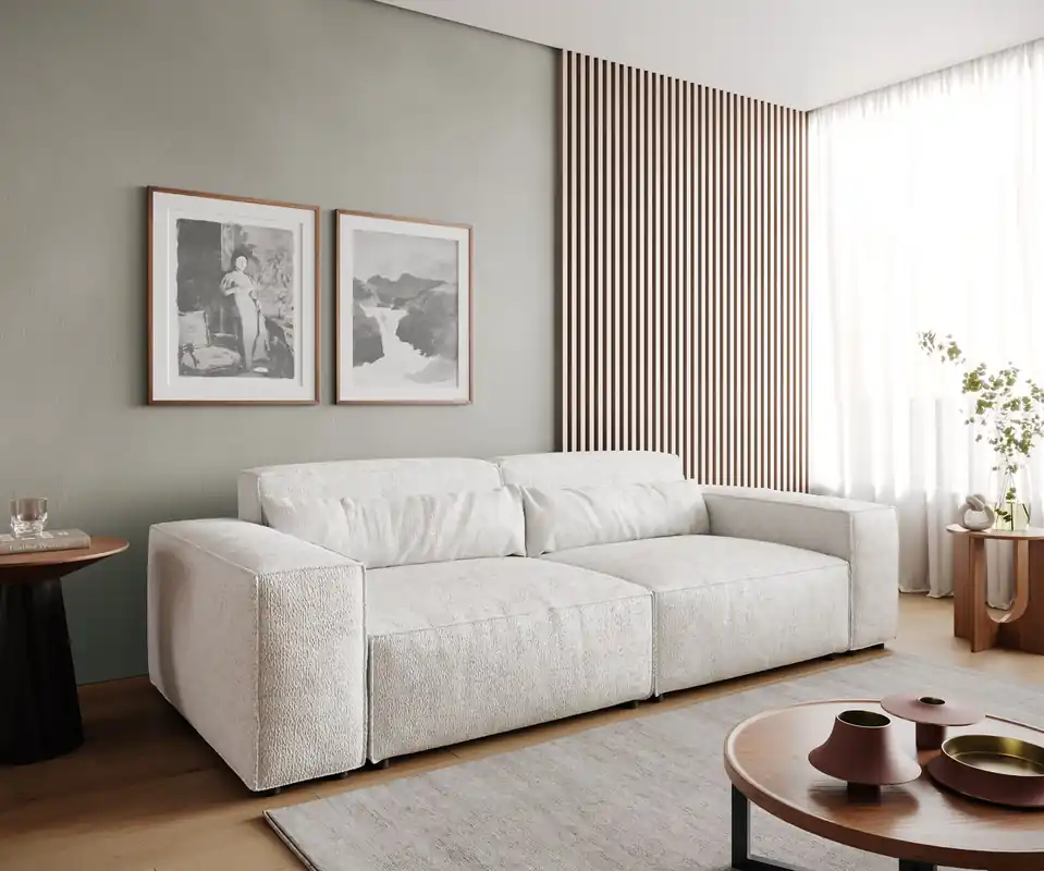 Sale Big-Sofa Sirpio 230x95 cm Bouclé Creme-Weiß