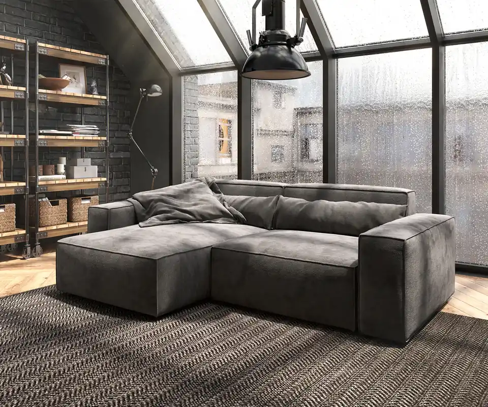 Ecksofa Sirpio 230x155 cm Mikrofaser Khakibraun Recamiere variabel Direkt Vom Hersteller