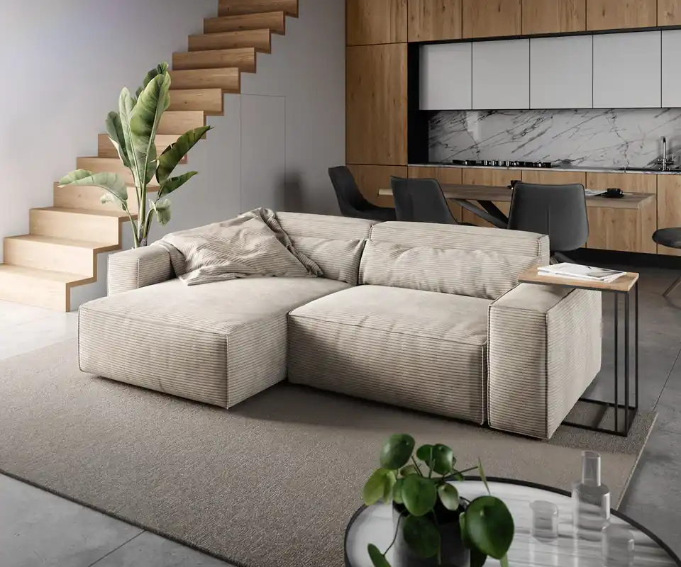 Neue Kollektion Ecksofa Sirpio 230x155 cm Cord Beige Recamiere variabel