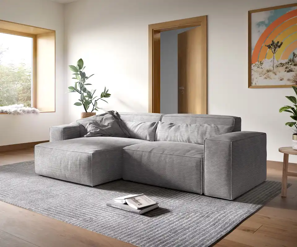 Ecksofa Sirpio XL 270x170 cm Cord Silbergrau Recamiere variabel Preiswert