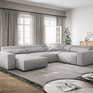 Wohnlandschaft Sirpio XL 360x260 cm Cord Silbergrau Recamiere variabel Wochenendangebot