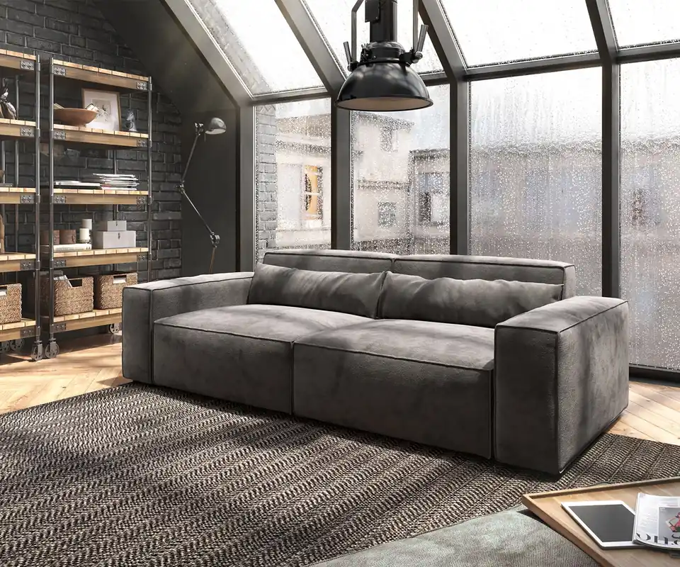 Preis Gesenkt Big-Sofa Sirpio 230x95 cm Mikrofaser Khakibraun mit Hocker