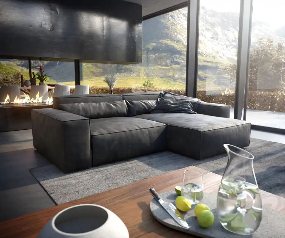 Ecksofa Sirpio XL 270x170 cm Lederimitat Vintage Anthrazit Recamiere variabel Preisknaller