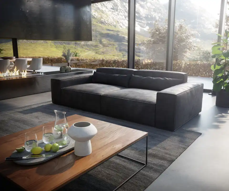Finale Aktion Big-Sofa Sirpio XL 270x130 cm Lederimitat Vintage Anthrazit