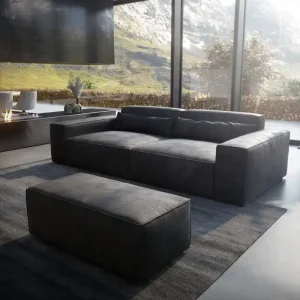 Bestseller Big-Sofa Sirpio XL 270x130 cm Lederimitat Vintage Anthrazit mit Hocker