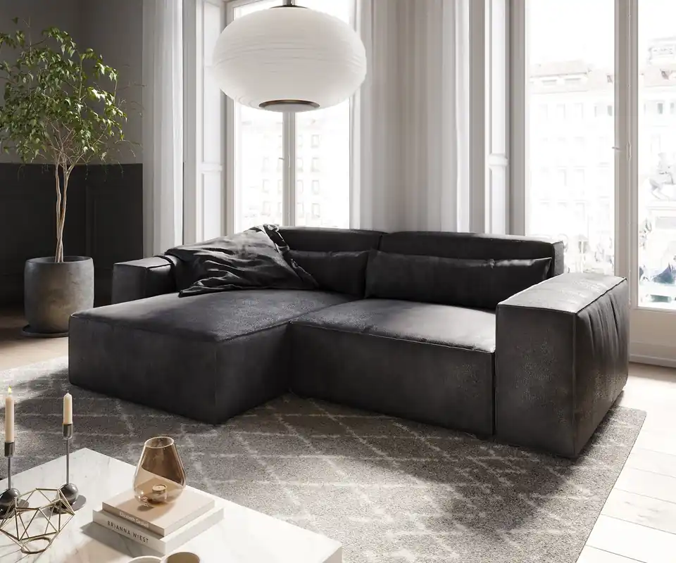 Ecksofa Sirpio 230x155 cm Lederimitat Vintage Anthrazit Recamiere variabel Garantierte Lieferung