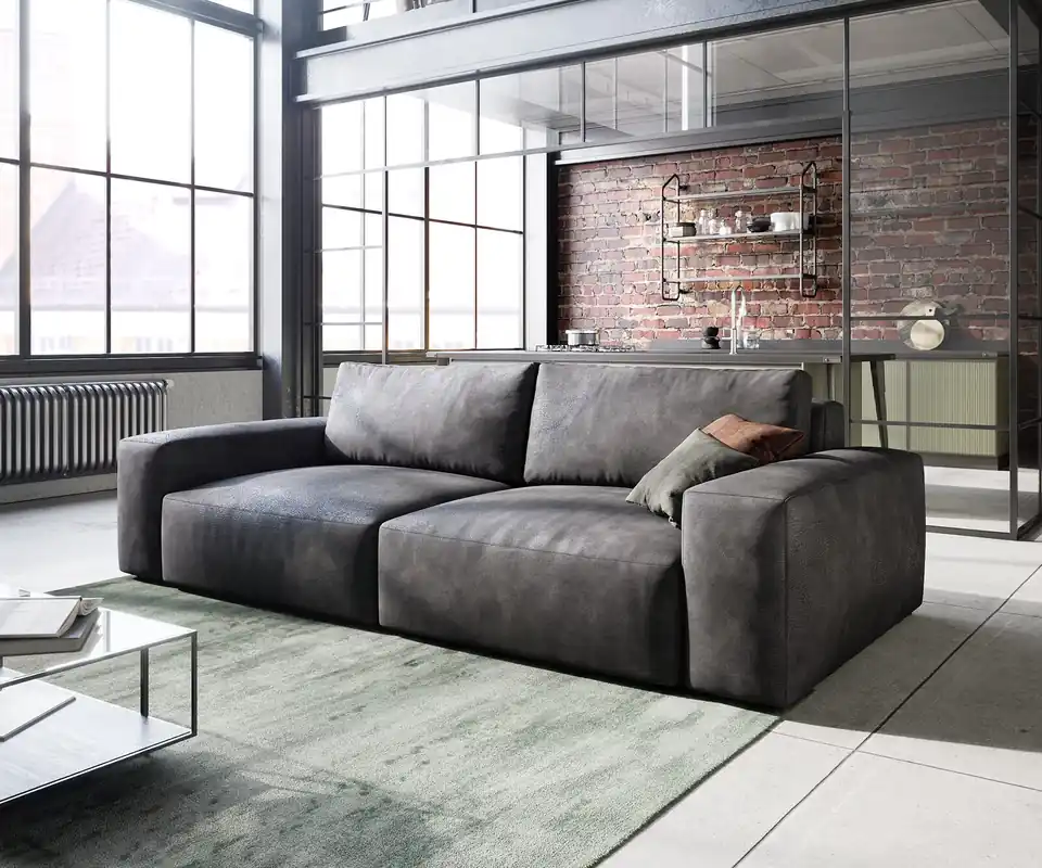 Big-Sofa Lanzo 230x95 cm Lederimitat Vintage Anthrazit Letzte Chance