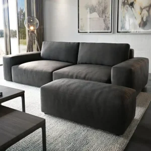 Big-Sofa Lanzo XL 270x130 cm Lederimitat Vintage Anthrazit mit Hocker Letzte Chance