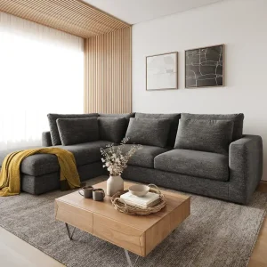 Sonderangebot Ecksofa Isla 330x225 cm Chenille Anthrazit Ottomane links