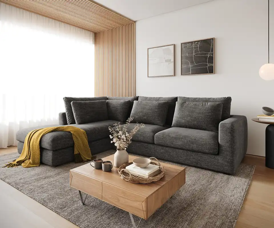 Sonderangebot Ecksofa Isla 330x225 cm Chenille Anthrazit Ottomane links