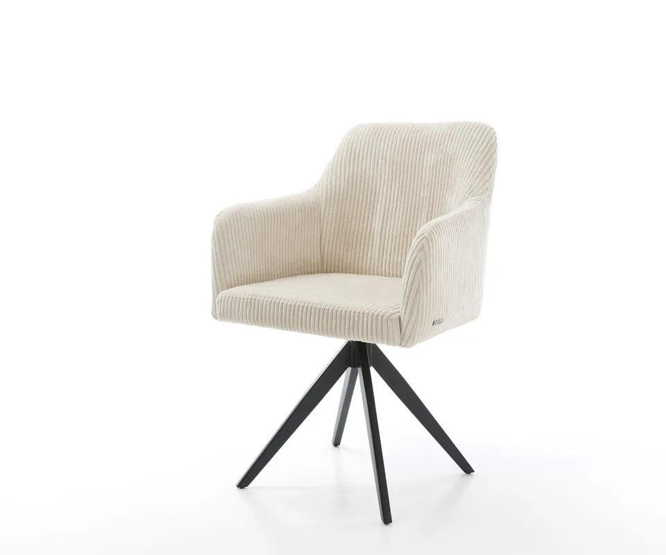 Günstig Esszimmerstuhl Greg-Flex Cord Beige Kreuzgestell kantig Schwarz Taschenfederkern