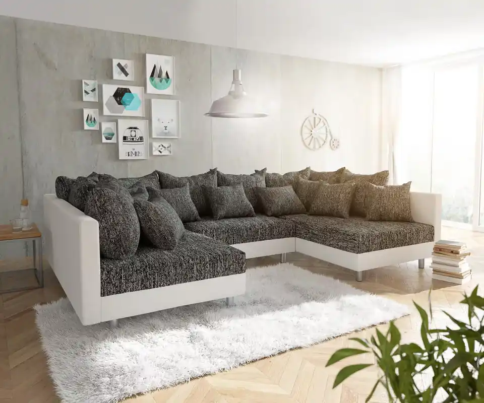 Wohnlandschaft Clovis Weiss Schwarz Modulares Sofa Neue Ware