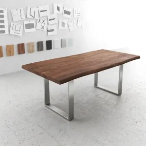 Abverkauf Esstisch Edge 200x100 XL Akazie Braun Edelstahl Schmal Live-