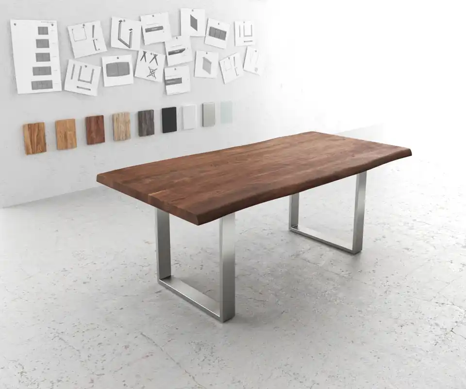 Abverkauf Esstisch Edge 200x100 XL Akazie Braun Edelstahl Schmal Live-
