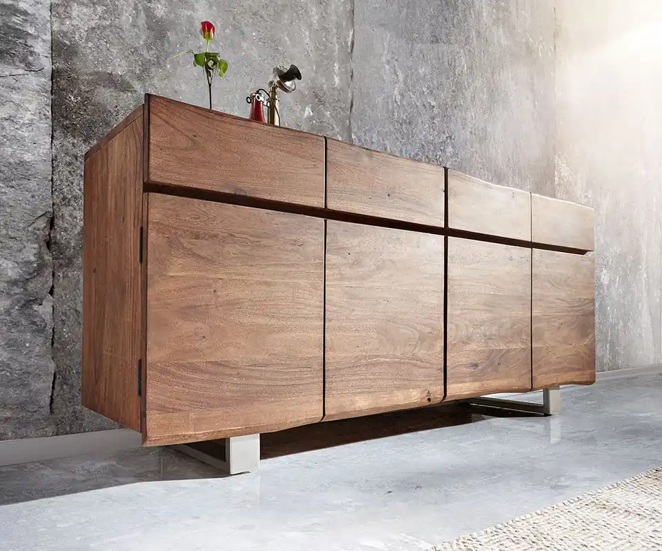 Sonderaktion Sideboard Live-Edge 172 cm Akazie Braun 4 Türen 4 Schübe
